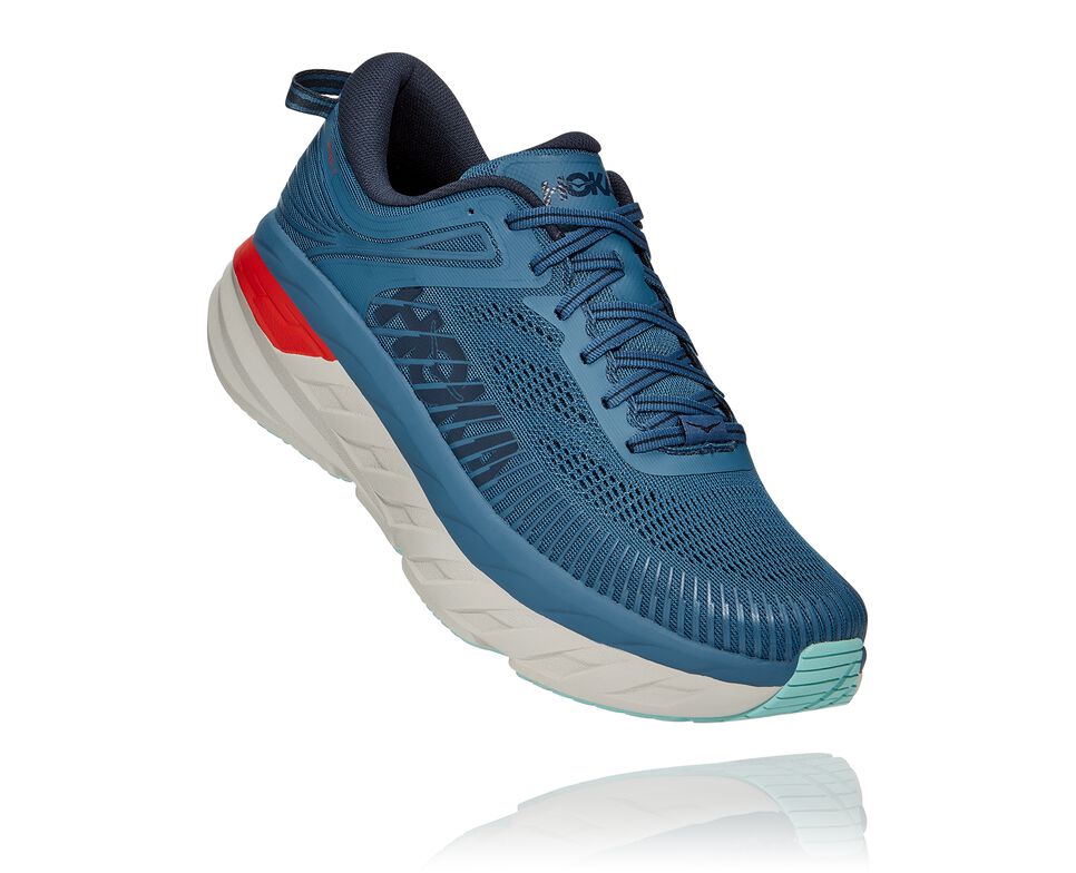 Hoka One One Bondi 7 Men's Road Running Shoes Real Teal / Outer Space | LMYIK-4126